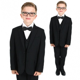 Boys Black 5 Piece Slim Fit Bow Tie Suit